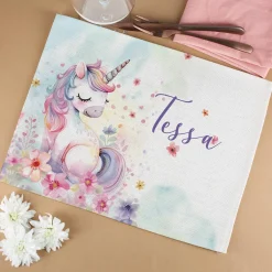 Stoff Platzdeckchen mit Einhornmotiv und Wunschname