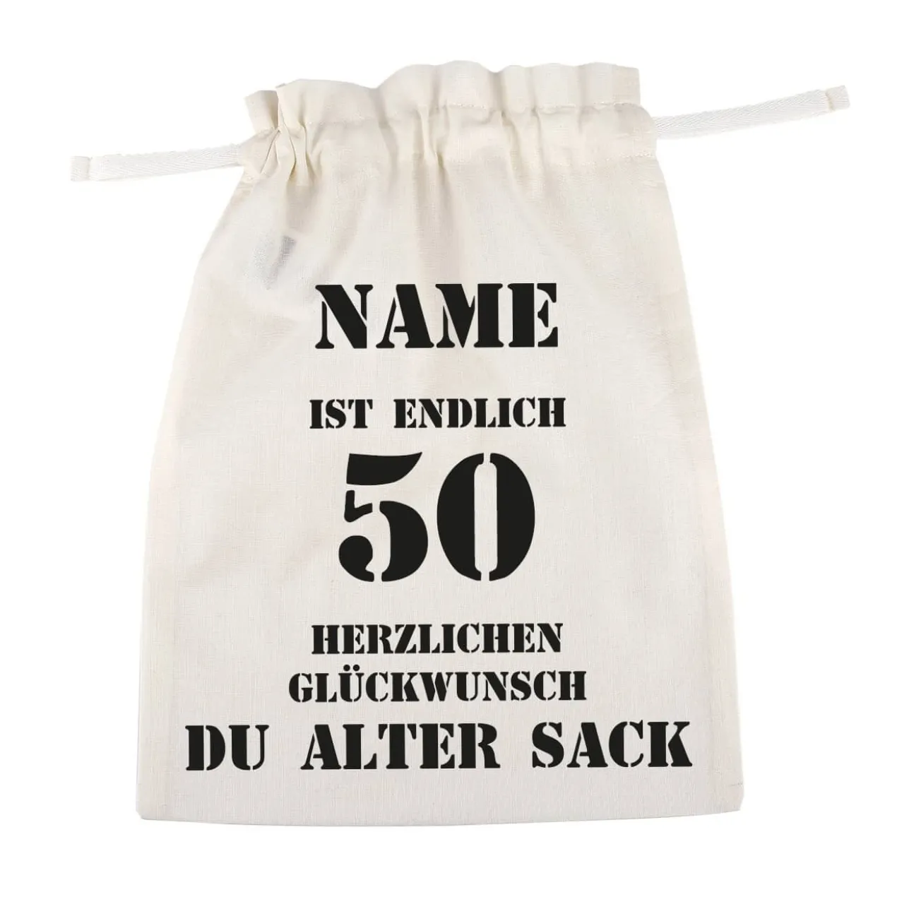 Stoffsack mit Zuziehband zum 50. Geburtstag eines alten Sacks