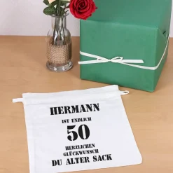 Stoffsack mit Zuziehband zum 50. Geburtstag eines alten Sacks