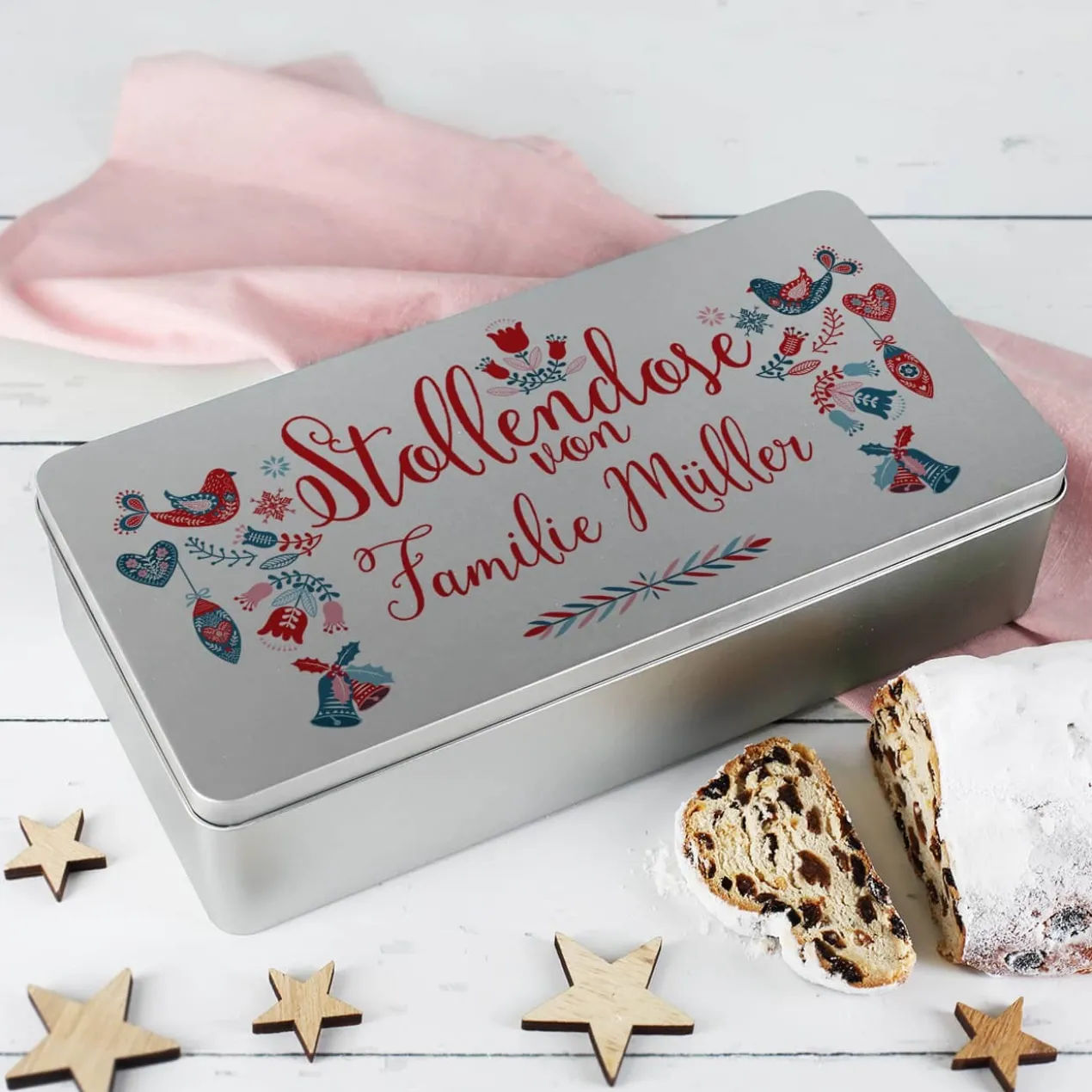 Stollendose mit persönlichem Aufdruck im skandinavischen Design