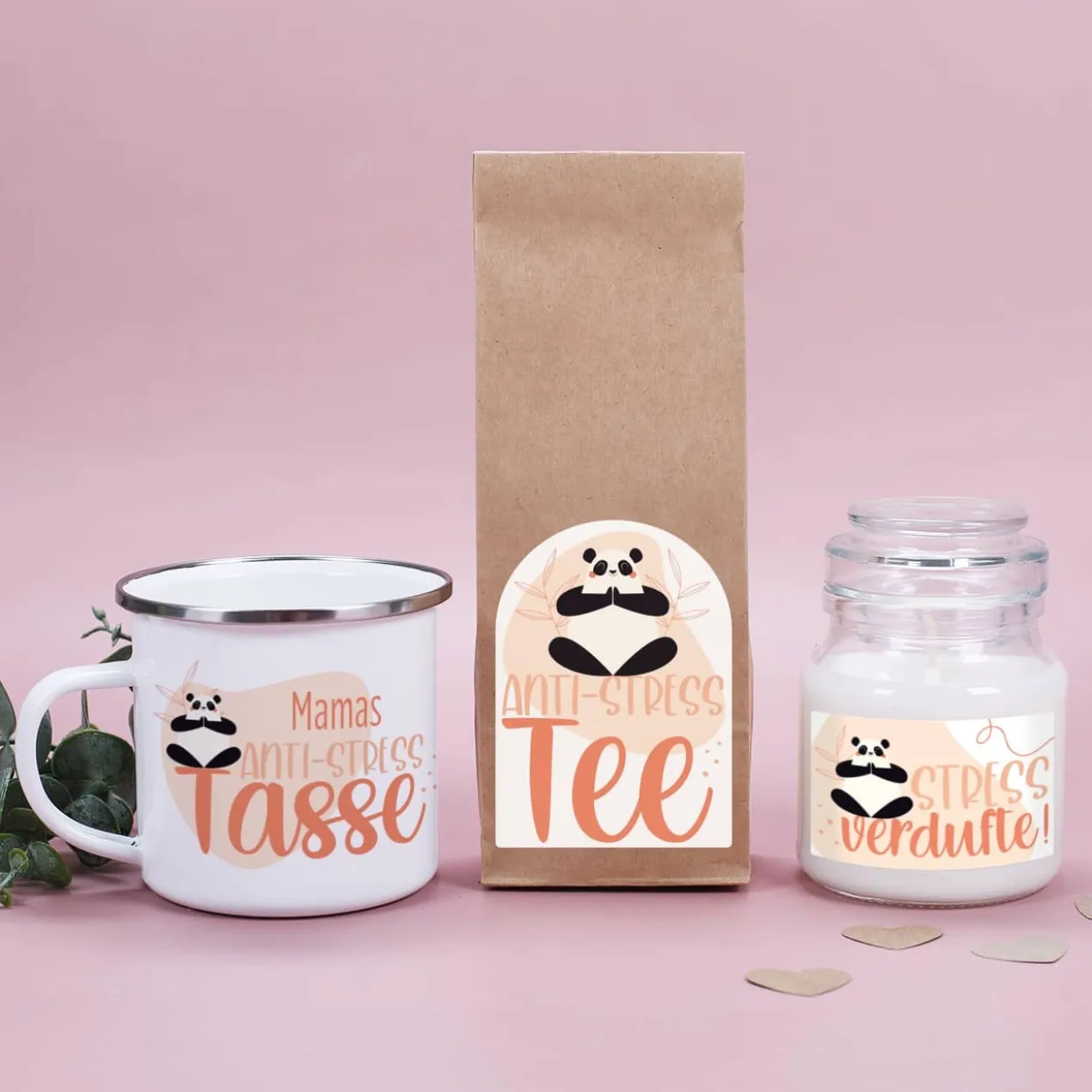 Stress lass nach! - Geschenkset mit Tee, Tasse und Duftkerze