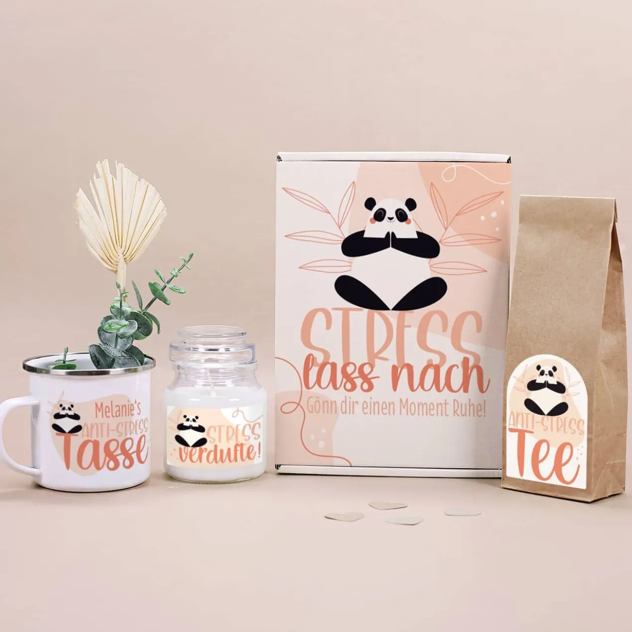 Stress lass nach! - Geschenkset mit Tee, Tasse und Duftkerze