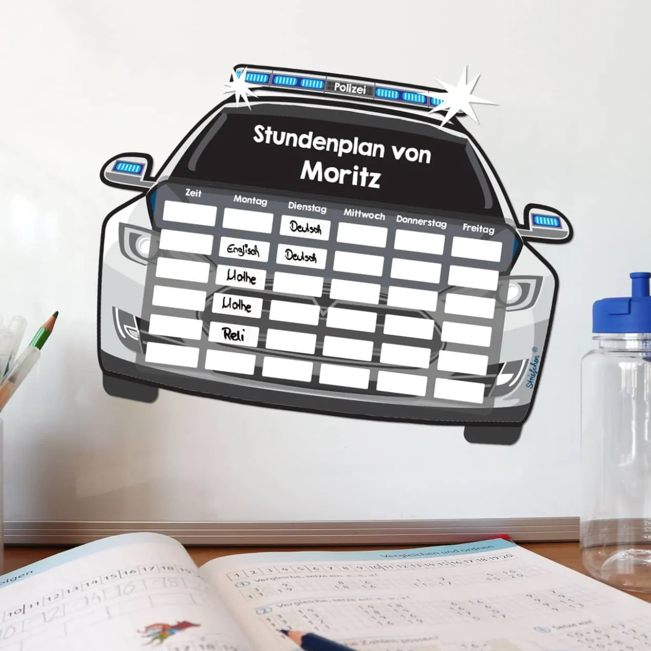 Stundenplan magnetisch - Polizeiauto - mit Name