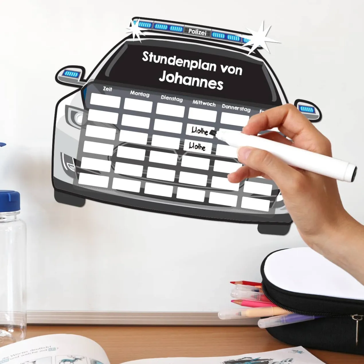 Stundenplan magnetisch - Polizeiauto - mit Name