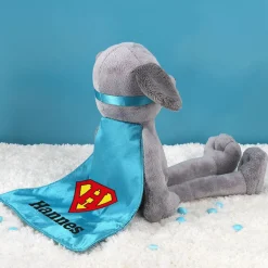 Superhund - Kuscheltier mit Ihrem Wunschnamen und Initial auf dem Cape