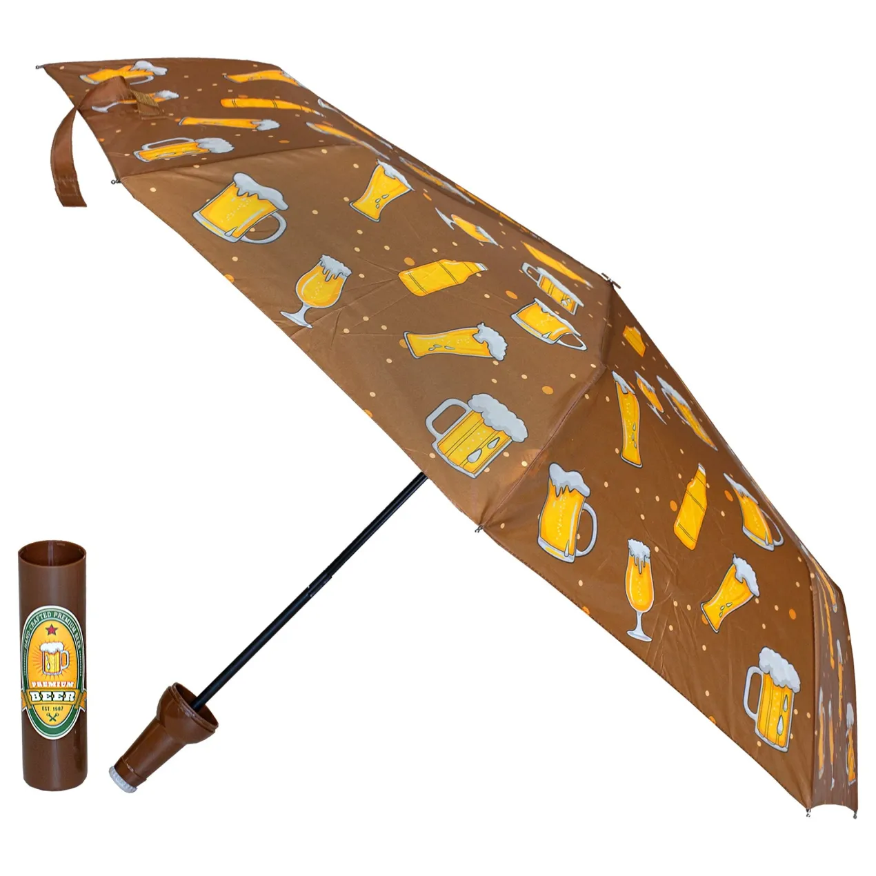 Taschen Regenschirm als Bierflasche