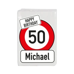 Taschentücher zum Geburtstag mit Verkehrszeichen, Name und Alter bedruckt