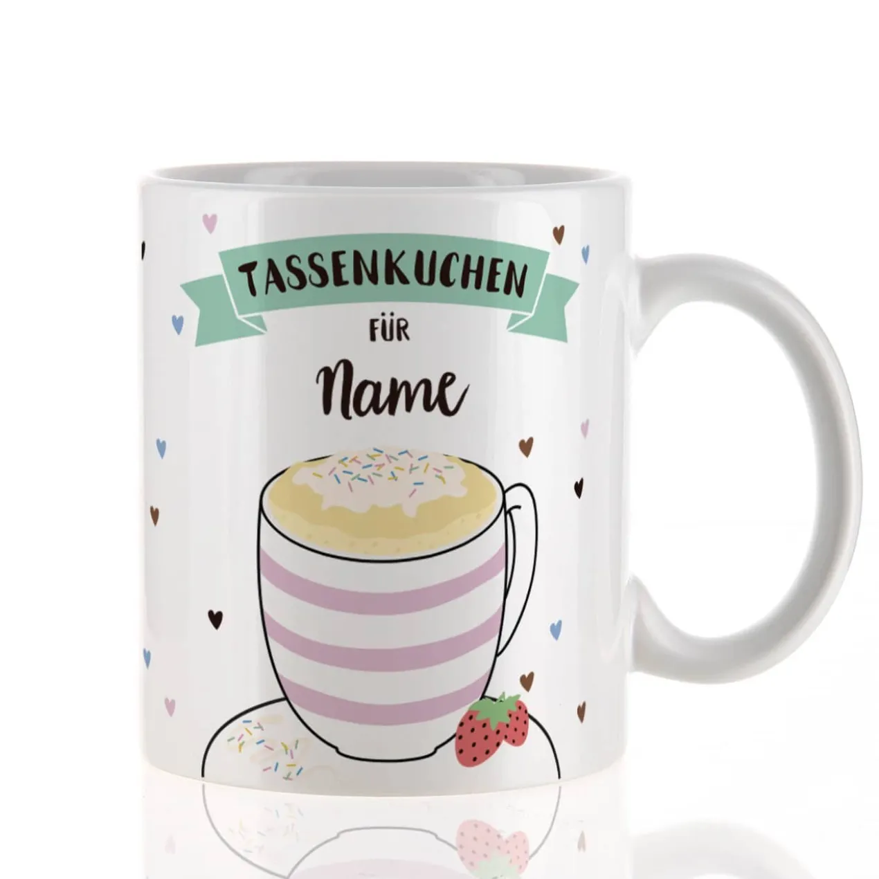 Tasse bedruckt mit Tassenkuchen Rezept und Name