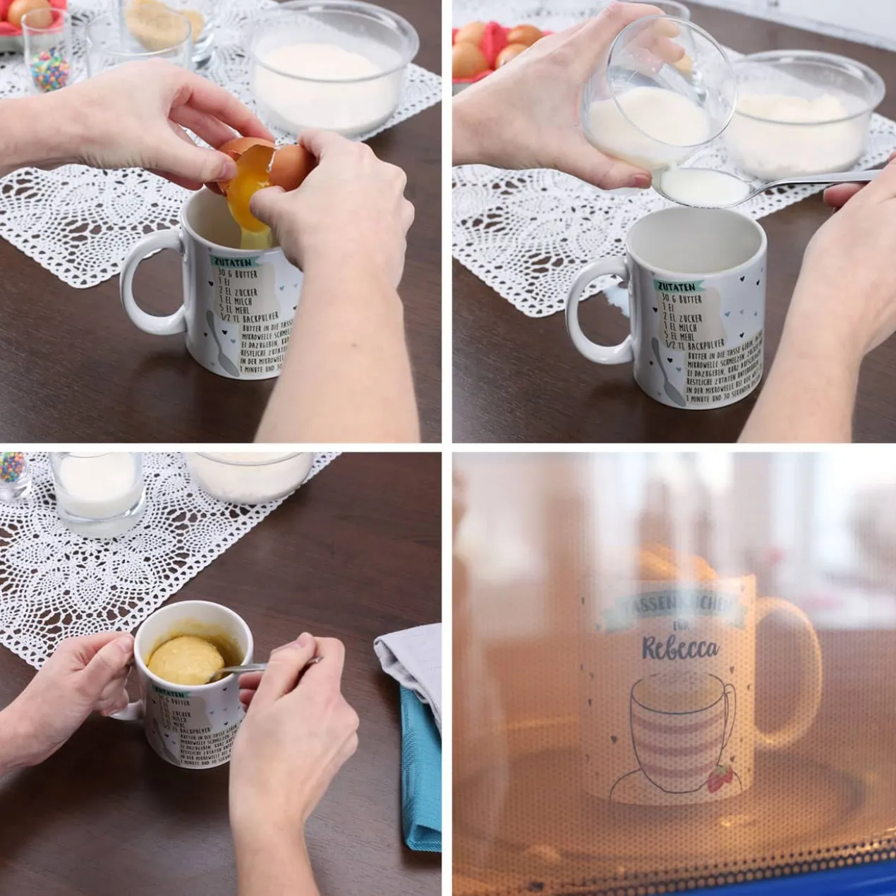 Tasse bedruckt mit Tassenkuchen Rezept und Name