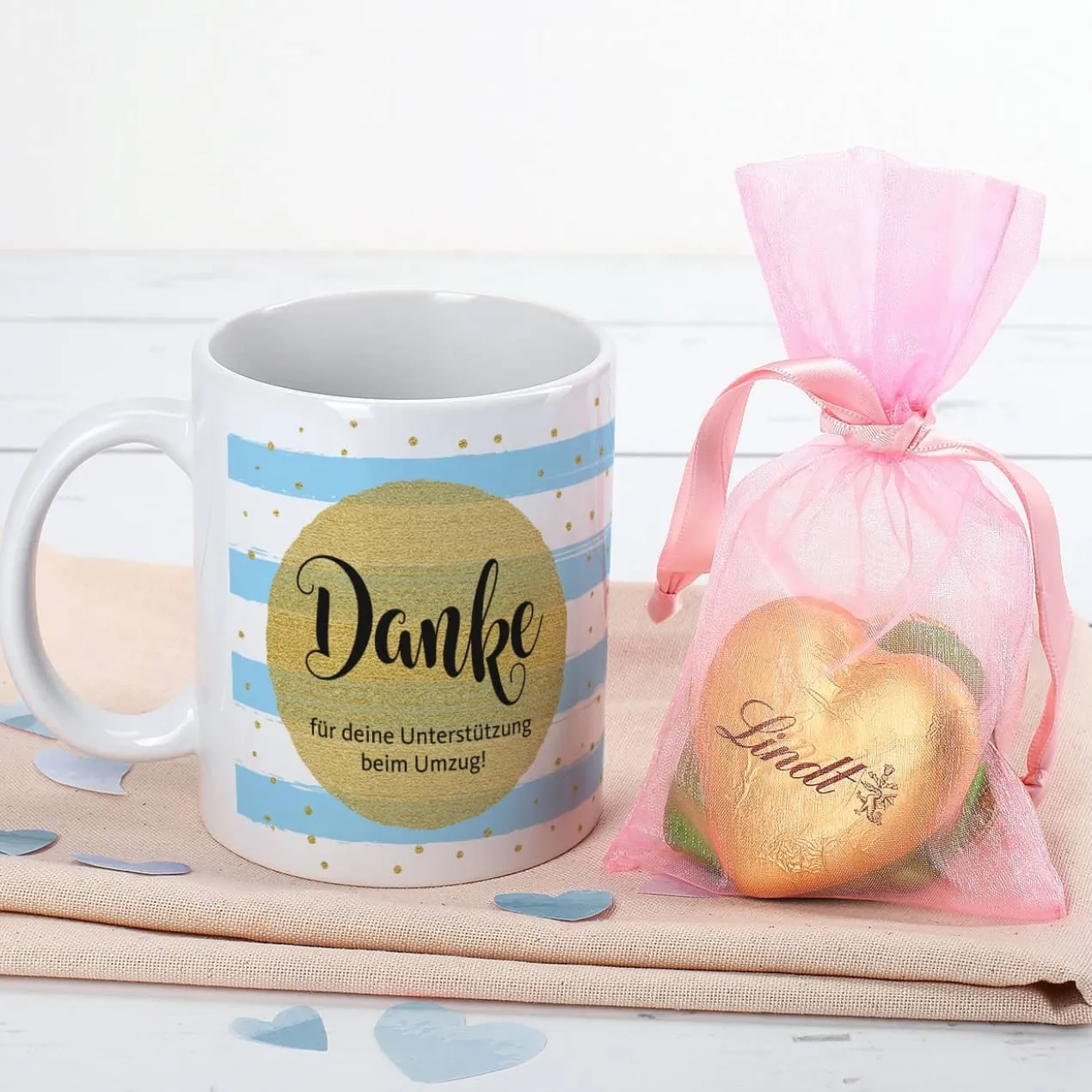Tasse - Danke - optional mit Lindt Herzen gefüllt