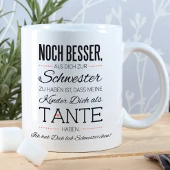 Tasse für die beste Schwester und Tante mit Spruch und Ihrem Wunschtext