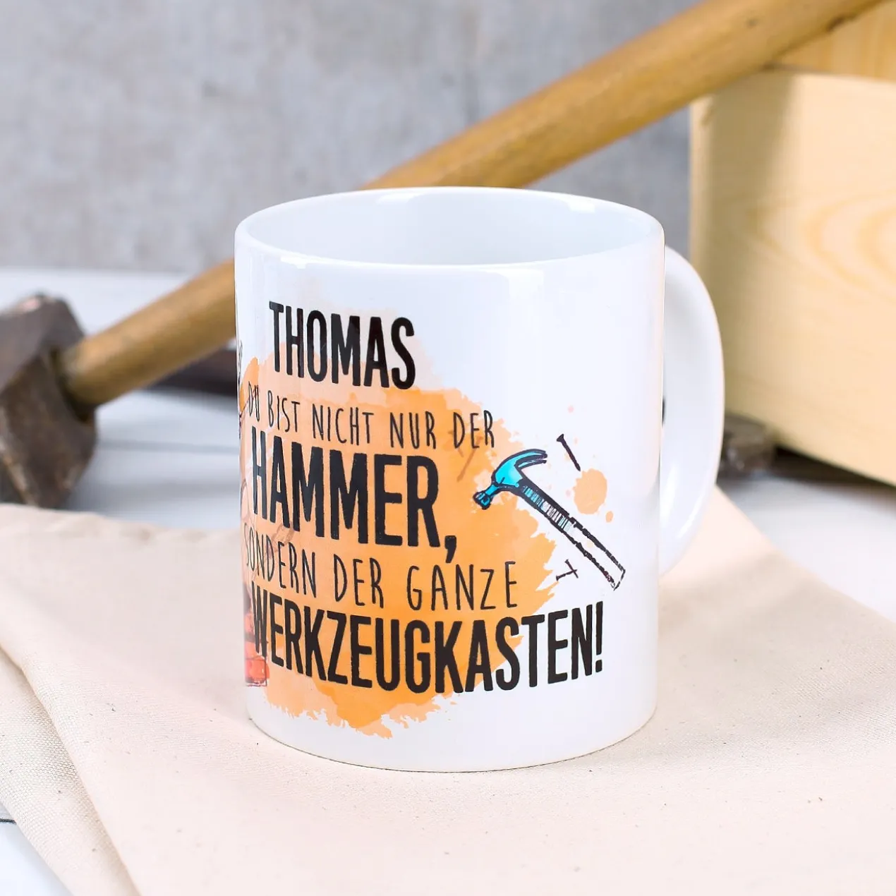 Tasse für Handwerker mit lustigem Spruch und Name