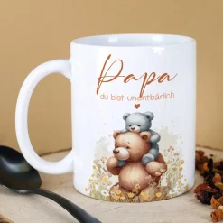 Tasse für Papa zum Vatertag mit Foto & Wunschtext personalisiert | Bär Motiv - du bist unentbärlich