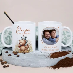 Tasse für Papa zum Vatertag mit Foto & Wunschtext personalisiert | Bär Motiv - du bist unentbärlich