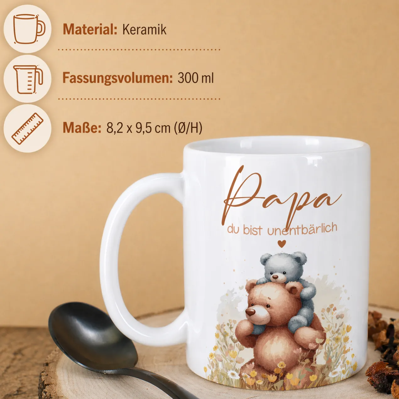 Tasse für Papa zum Vatertag mit Foto & Wunschtext personalisiert | Bär Motiv - du bist unentbärlich