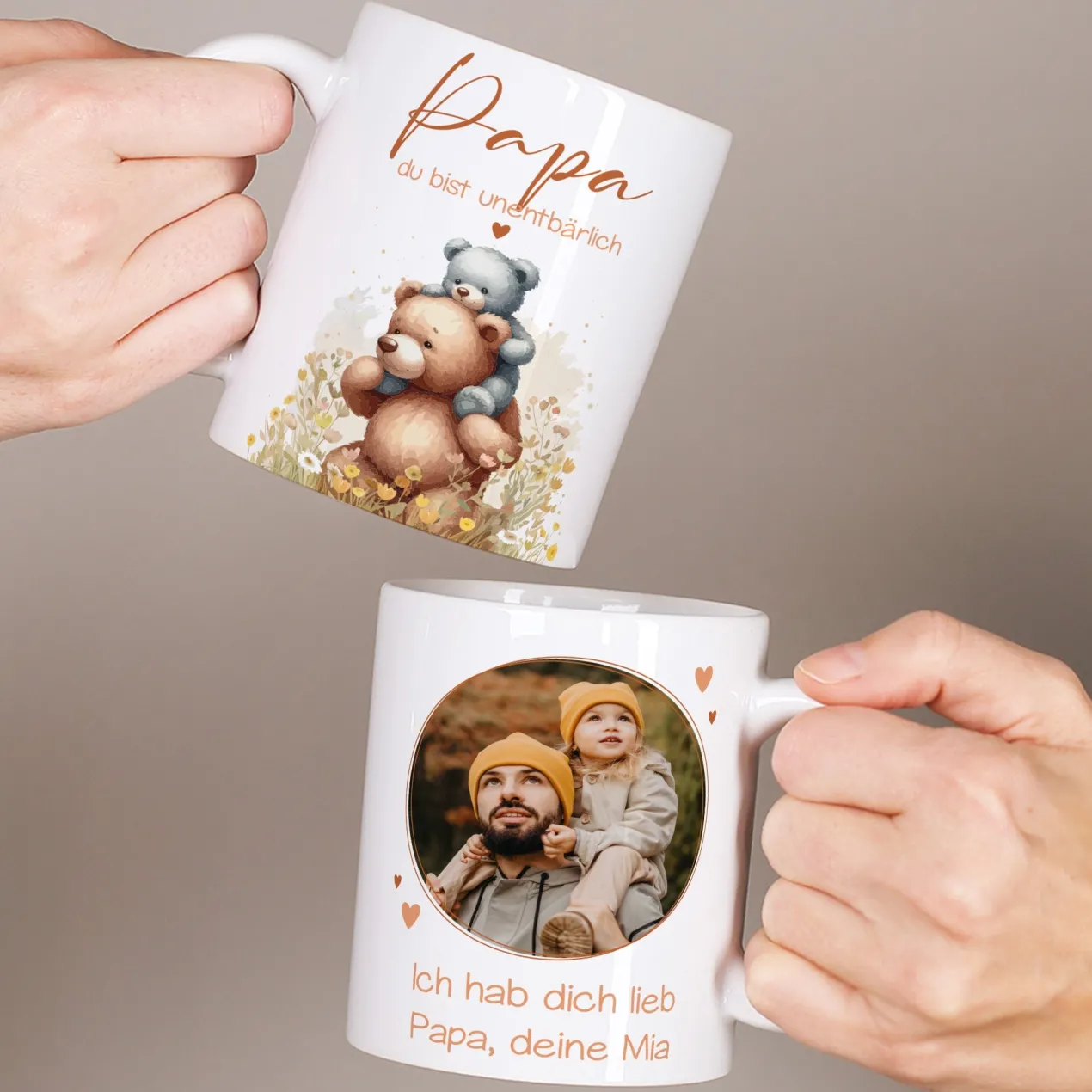 Tasse für Papa zum Vatertag mit Foto & Wunschtext personalisiert | Bär Motiv - du bist unentbärlich
