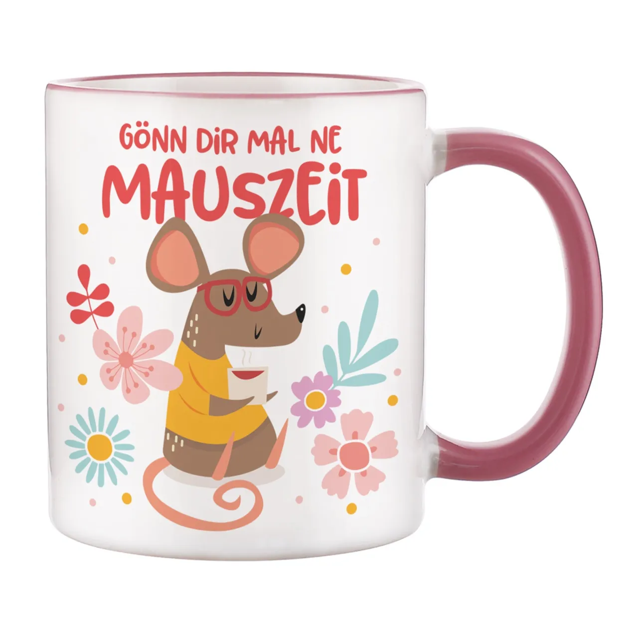 Tasse "Gönn dir mal ne Mauszeit" personalisiert mit Name | Rosa Rand & Henkel