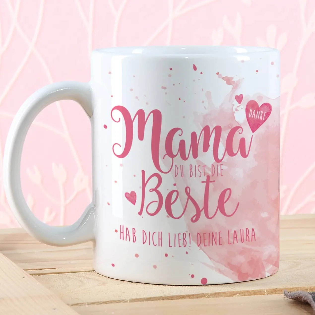Tasse "Mama Du bist die Beste" mit Wunschtext in verschiedenen Farben