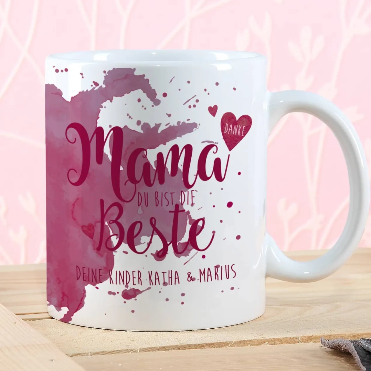 Tasse "Mama Du bist die Beste" mit Wunschtext in verschiedenen Farben
