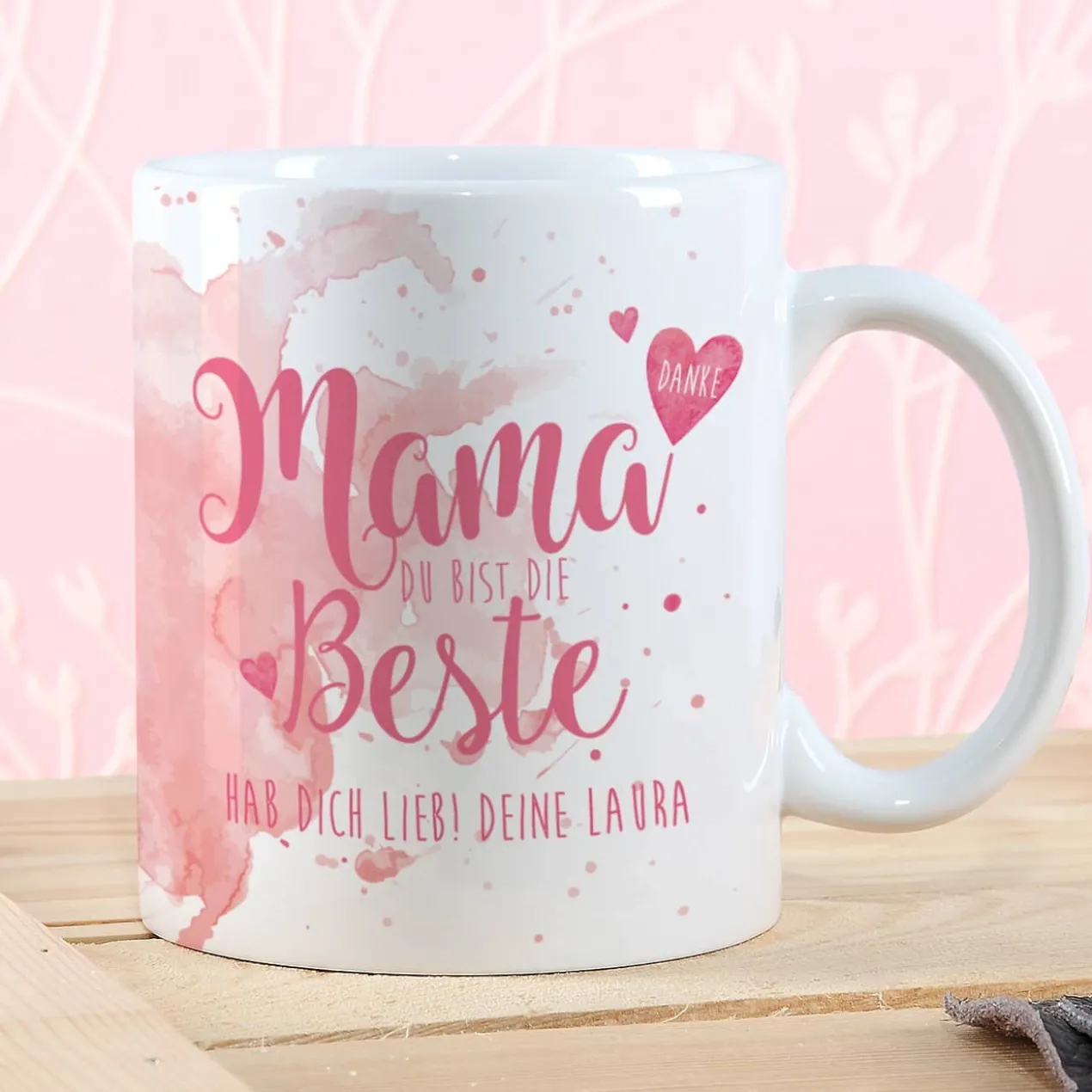 Tasse "Mama Du bist die Beste" mit Wunschtext in verschiedenen Farben