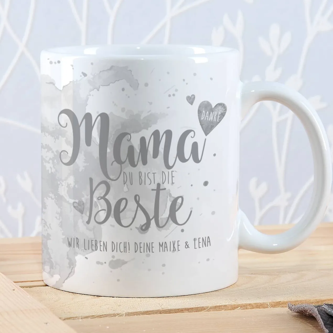 Tasse "Mama Du bist die Beste" mit Wunschtext in verschiedenen Farben
