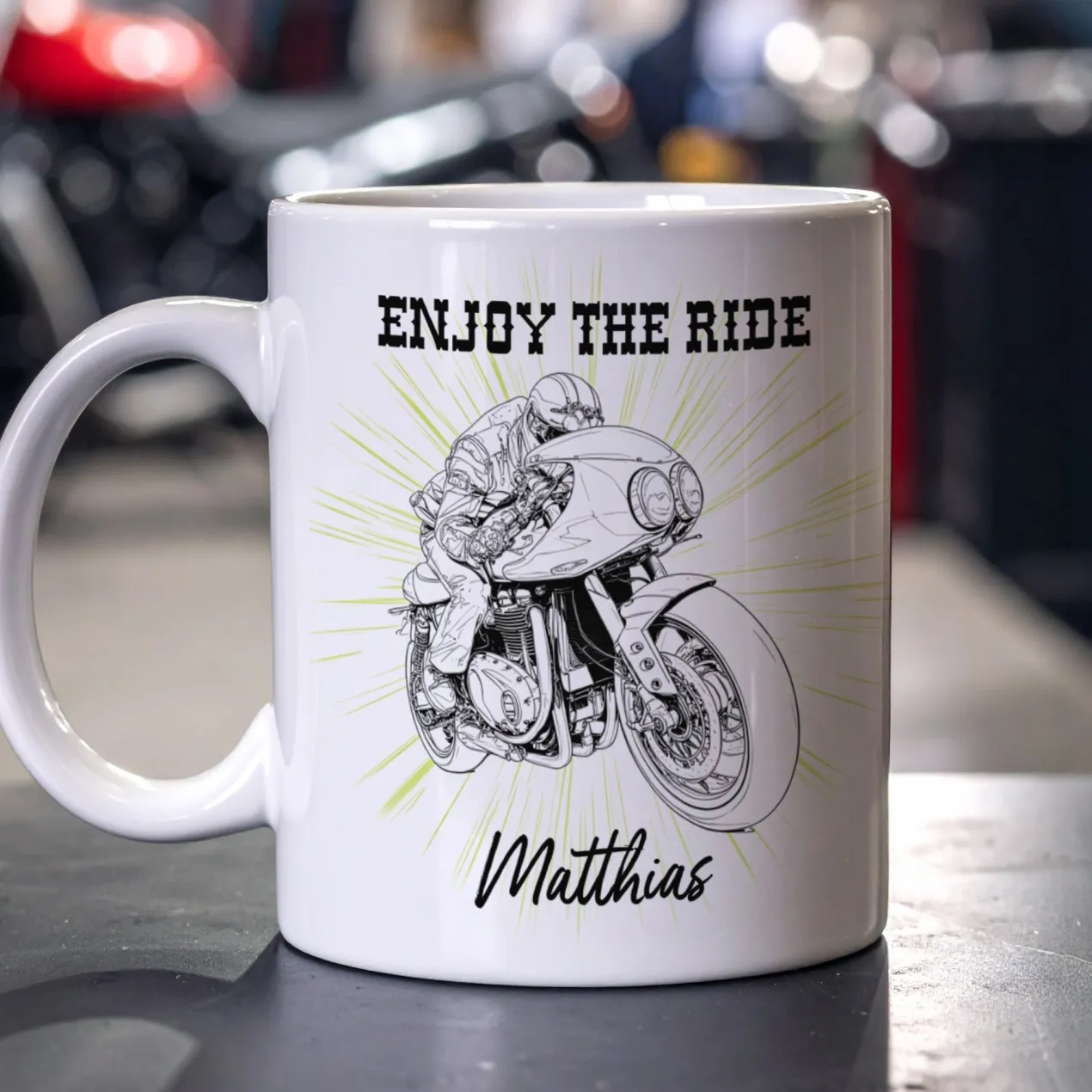 Tasse mit Classic Retro Bike Motiven personalisiert aus Keramik | Geschenk für Motorradfahrer