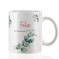 Tasse mit Eukalyptuszweig zur Kommunion, Konfirmation und mehr
