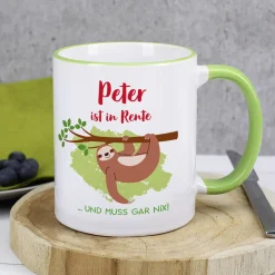 Tasse mit Faultier und Name - Geschenkidee für Rentner