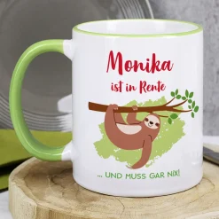 Tasse mit Faultier und Name - Geschenkidee für Rentner
