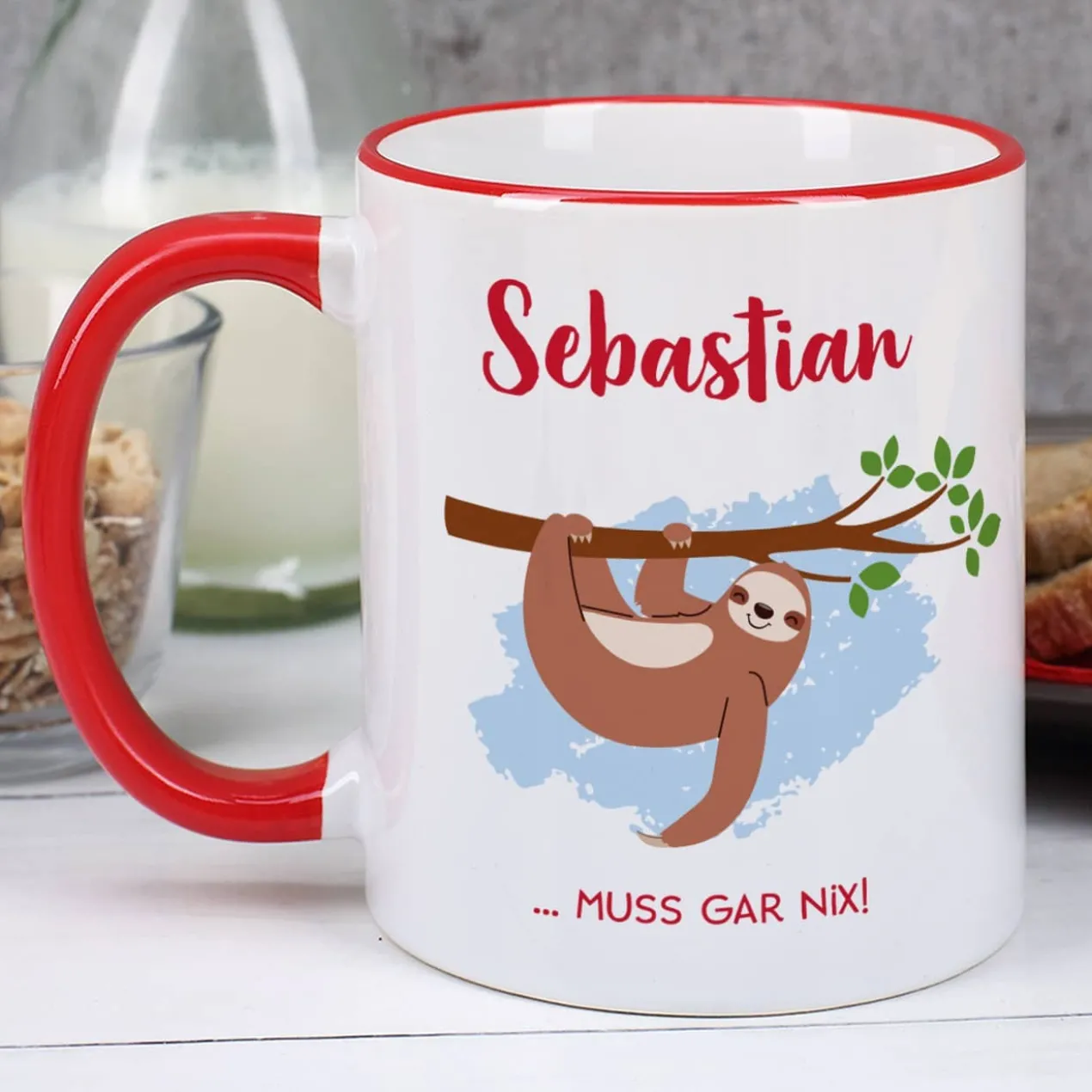 Tasse mit Faultier und Name - muss gar nix!