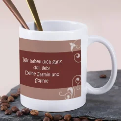 Tasse mit Foto und Text