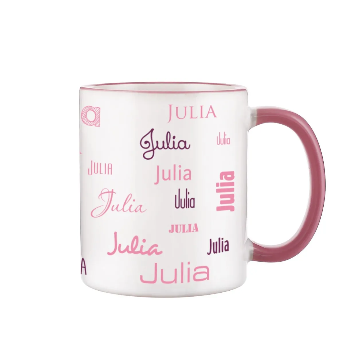 Tasse mit Ihrem Namen in verschiedenen Schriftarten und Farben