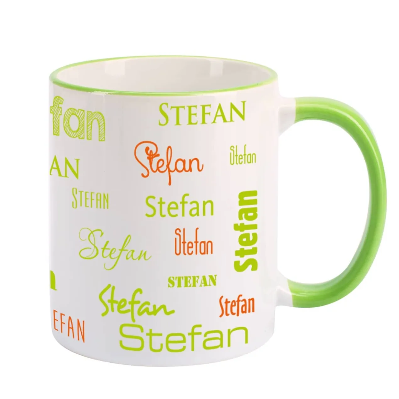 Tasse mit Ihrem Namen in verschiedenen Schriftarten und Farben