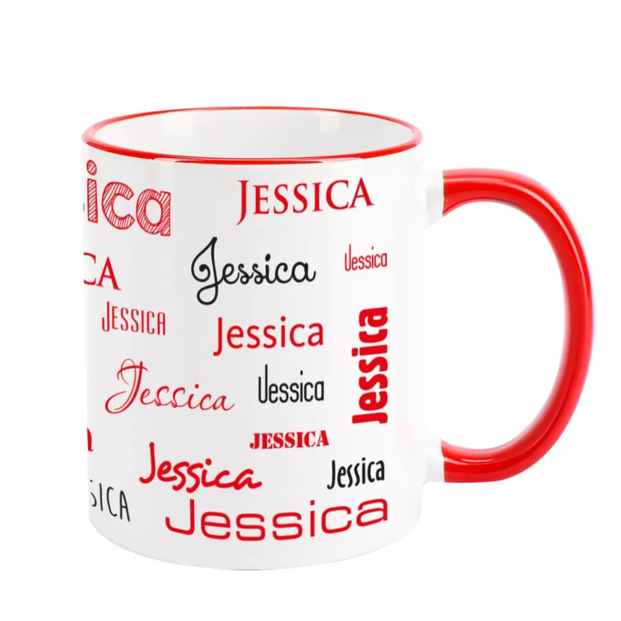Tasse mit Ihrem Namen in verschiedenen Schriftarten und Farben