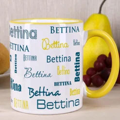 Tasse mit Ihrem Namen in verschiedenen Schriftarten und Farben