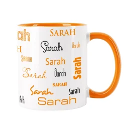 Tasse mit Ihrem Namen in verschiedenen Schriftarten und Farben
