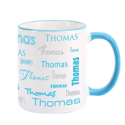 Tasse mit Ihrem Namen in verschiedenen Schriftarten und Farben