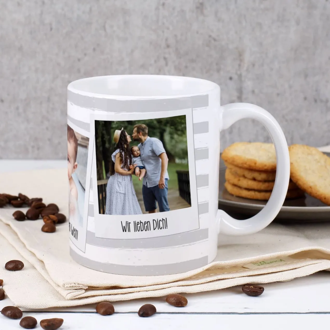 Tasse mit Ihren drei Lieblingsbildern und Wunschtexten