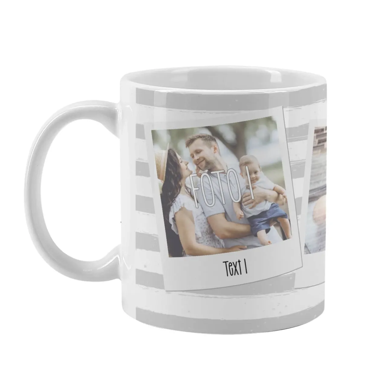 Tasse mit Ihren drei Lieblingsbildern und Wunschtexten