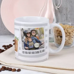 Tasse mit Ihren drei Lieblingsbildern und Wunschtexten