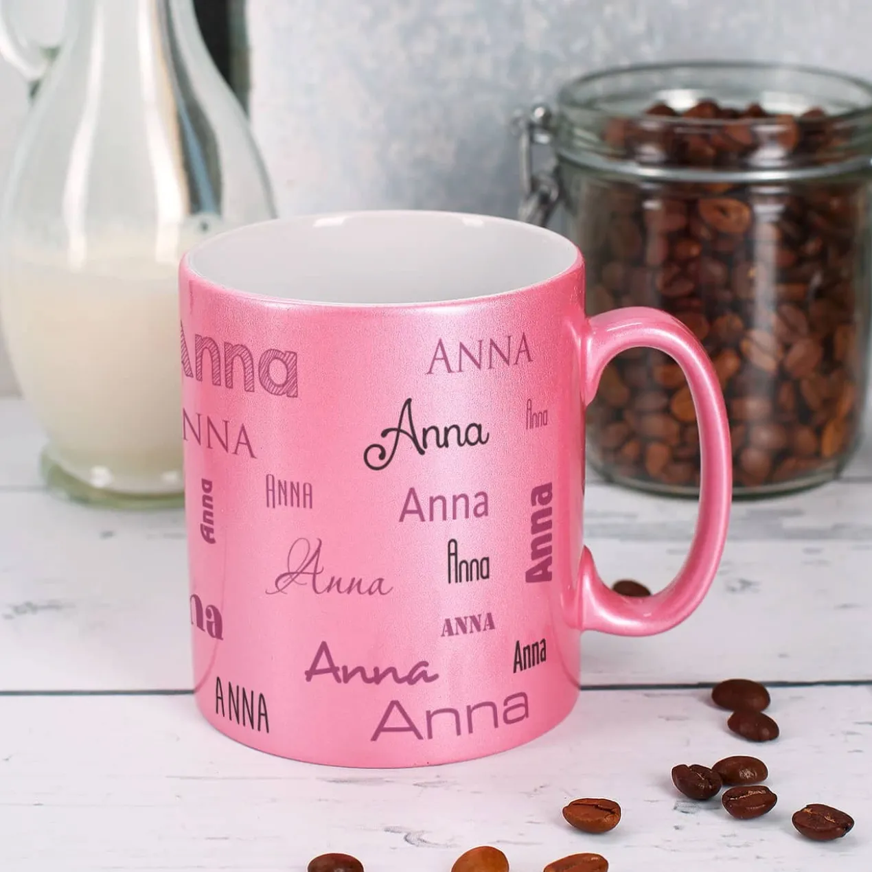 Tasse mit Namensaufdruck in Metallic Pink oder Gold