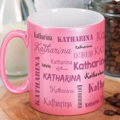 Tasse mit Namensaufdruck in Metallic Pink oder Gold