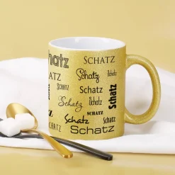 Tasse mit Namensaufdruck in Metallic Pink oder Gold