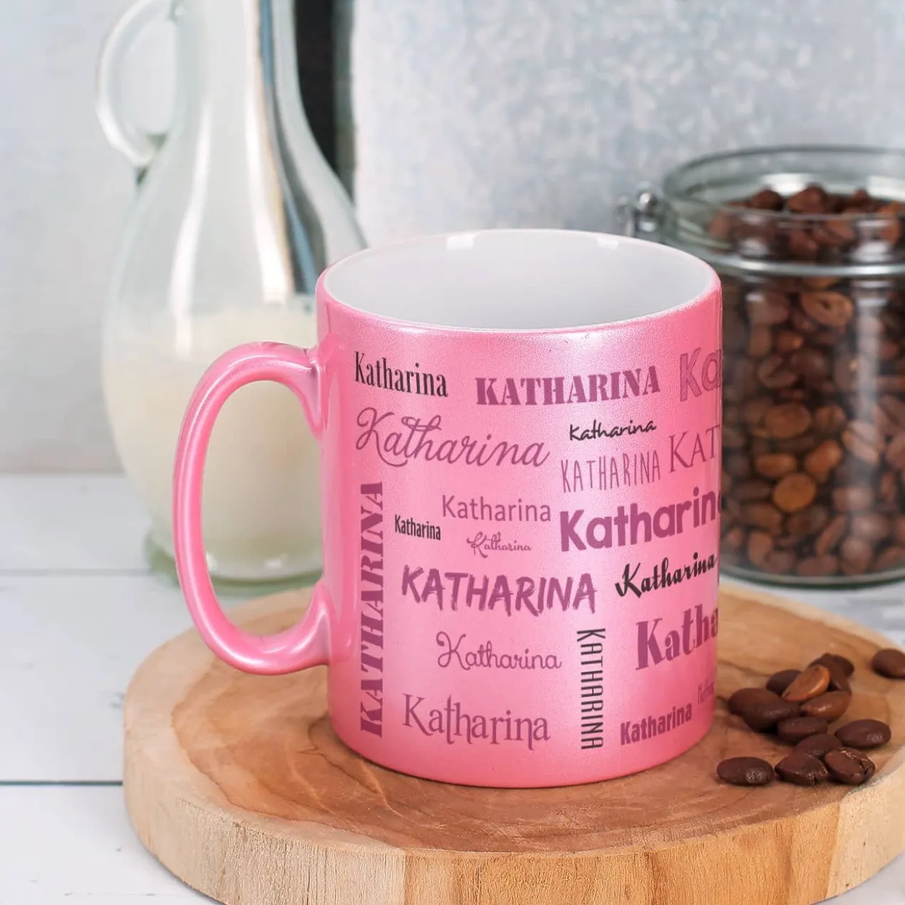 Tasse mit Namensaufdruck in Metallic Pink oder Gold