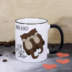 Tasse mit niedlichem Otterpaar "I love you like no Otter" und Ihren Wunschnamen