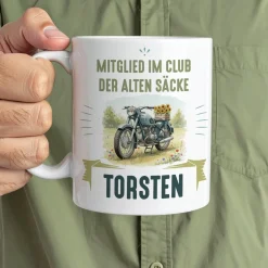 Tasse mit Oldtimer Motorrad Motiv, personalisiert mit Name und Wunschtext | Geschenk für Biker