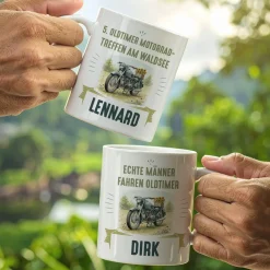 Tasse mit Oldtimer Motorrad Motiv, personalisiert mit Name und Wunschtext | Geschenk für Biker