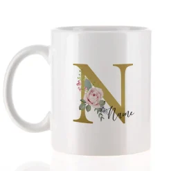 Tasse mit Rosen-Monogramm und Name