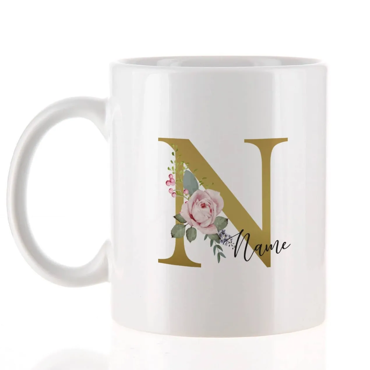 Tasse mit Rosen-Monogramm und Name