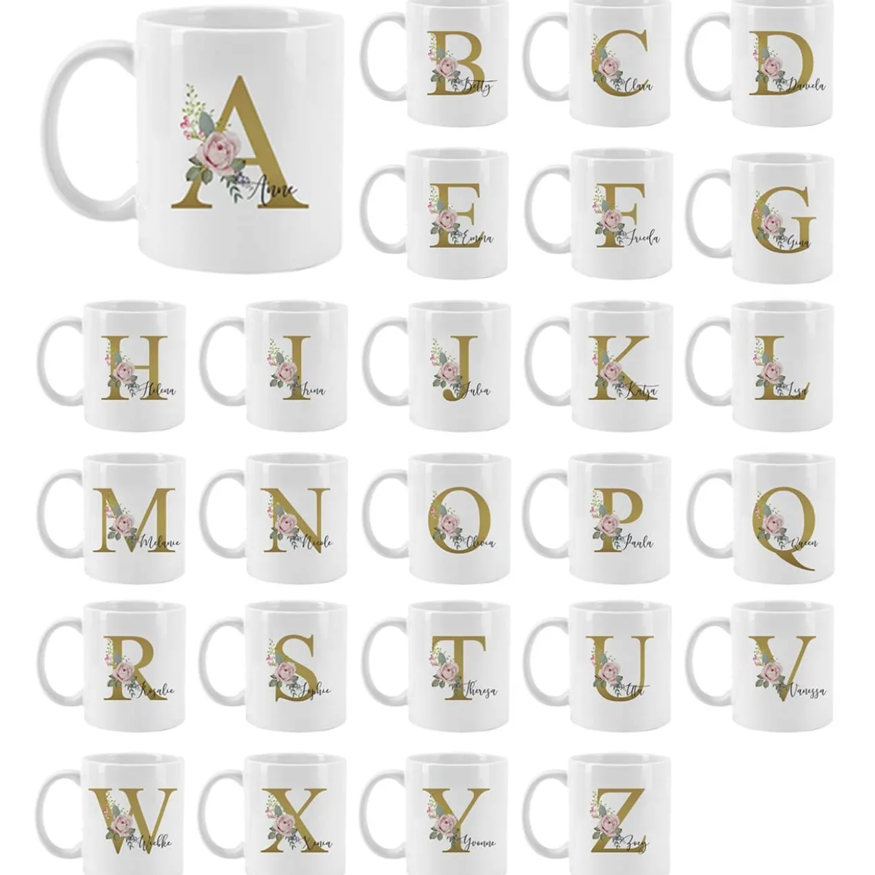 Tasse mit Rosen-Monogramm und Name